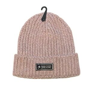 Karl Lagerfeld Chunky Knit Dusty Pink Logo Patch Beanie 
NWT